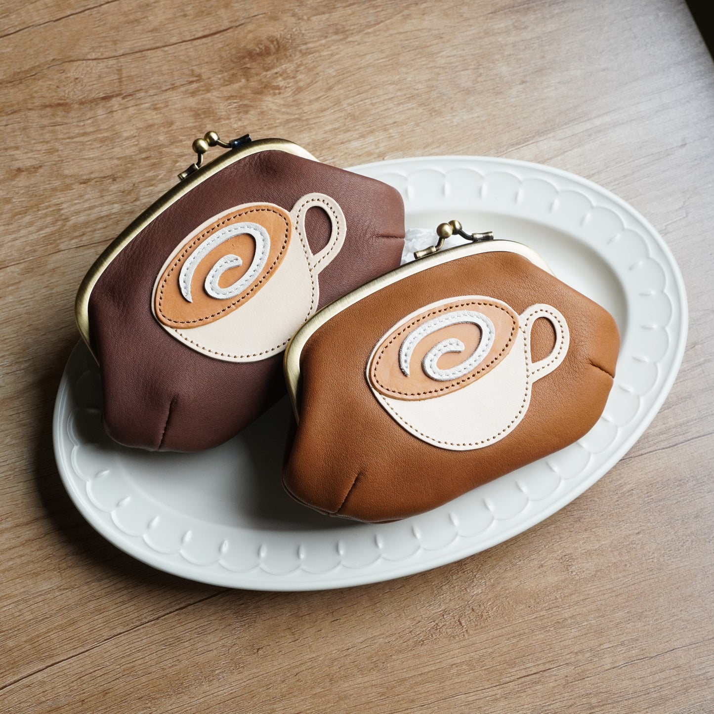カフェオレとクッキーのがま口ポーチ