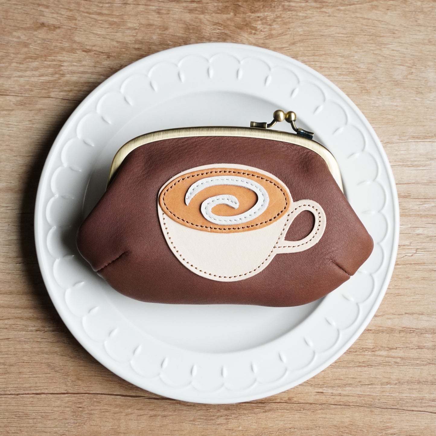 カフェオレとクッキーのがま口ポーチ