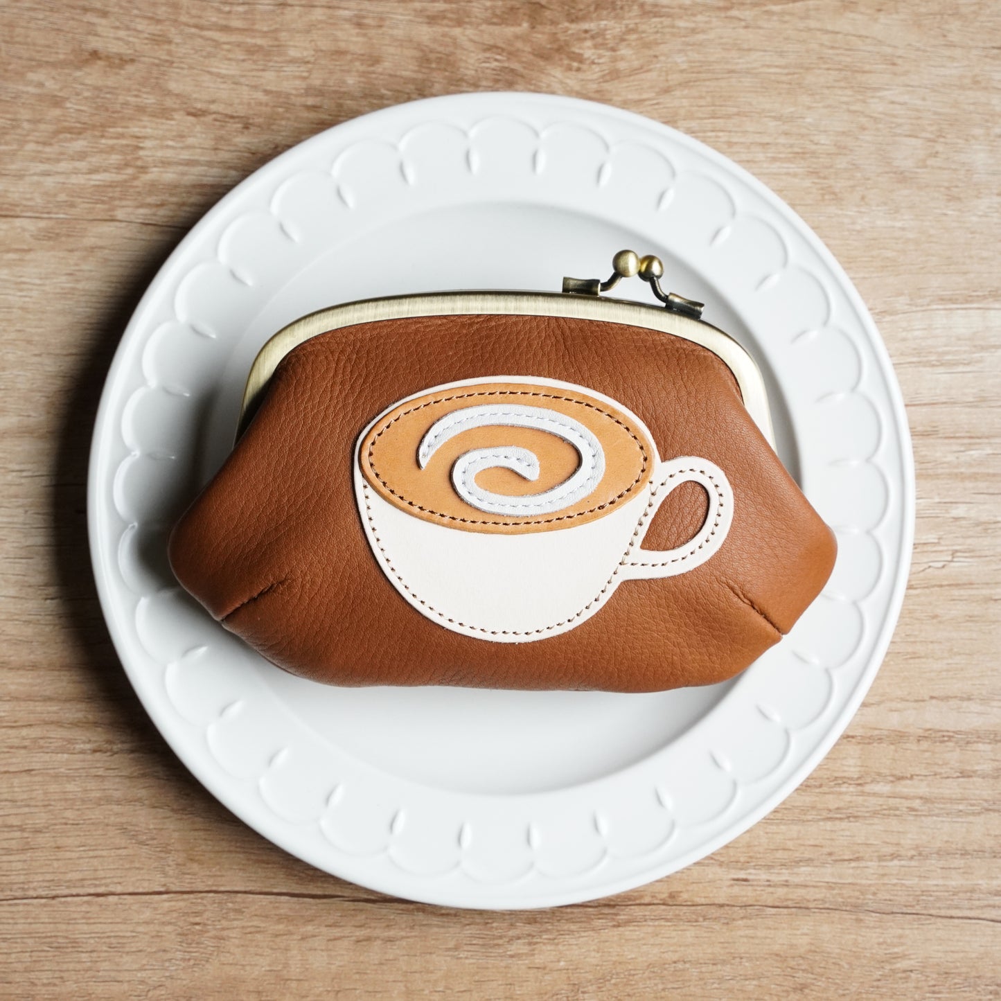 カフェオレとクッキーのがま口ポーチ